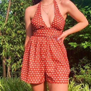 NWT Urban Outfitters Red Flower Halter Romper
